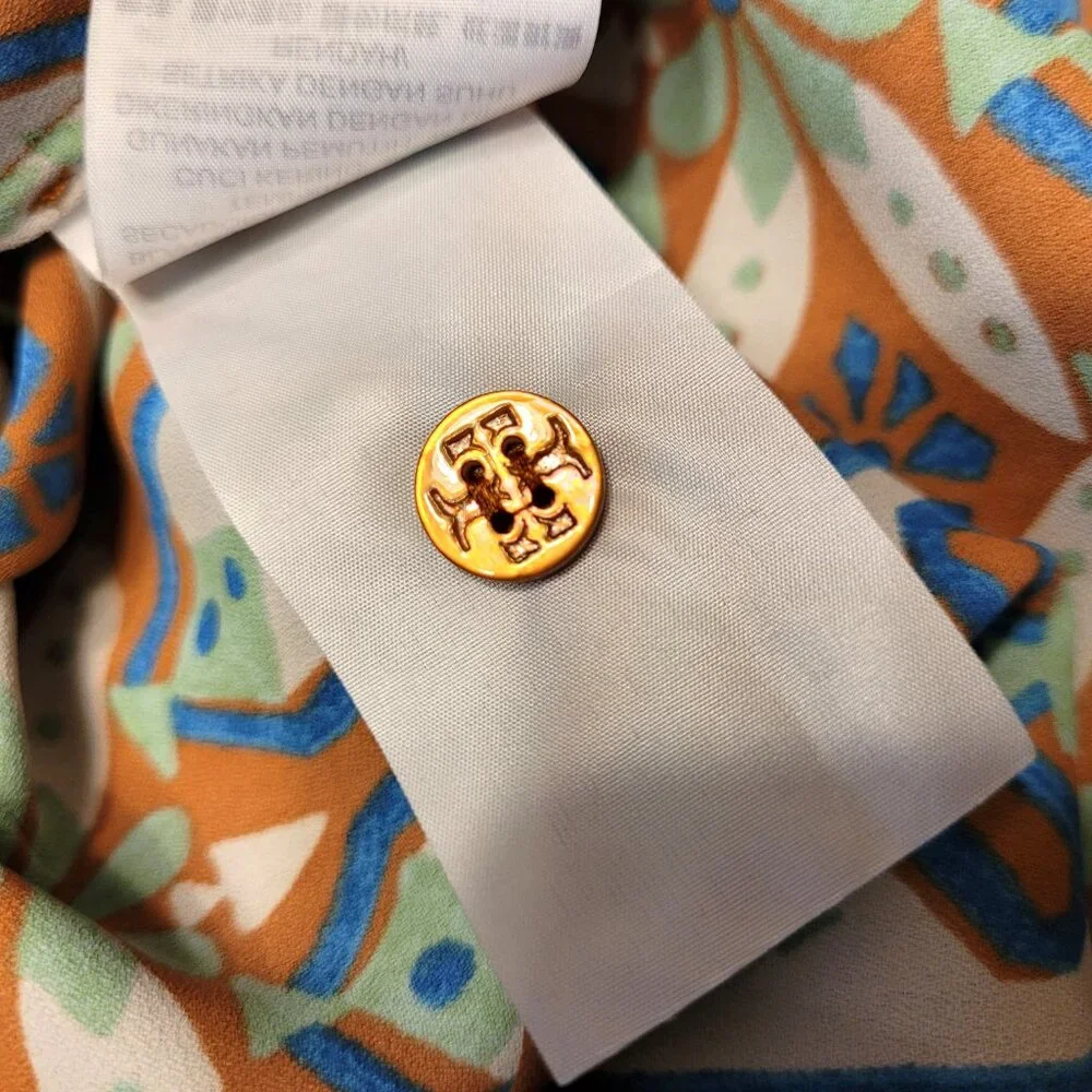 Tory Burch Garden Maze Geometric Print Pleated Shirt Dress